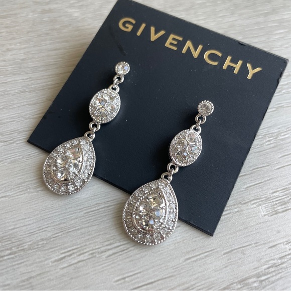 NWT Givenchy Silver Drop Hanging Crystal Earrings - Picture 6 of 7